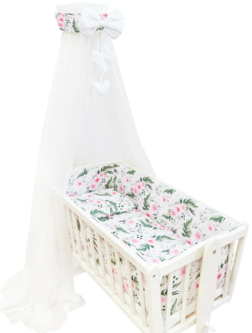 Baby Cot Bedding Set - 10 Piece Including Cot Bumper, Pillow, Duvet and Canopy to Fit 90x40cm Crib Garden Flowers - 100% Cotton