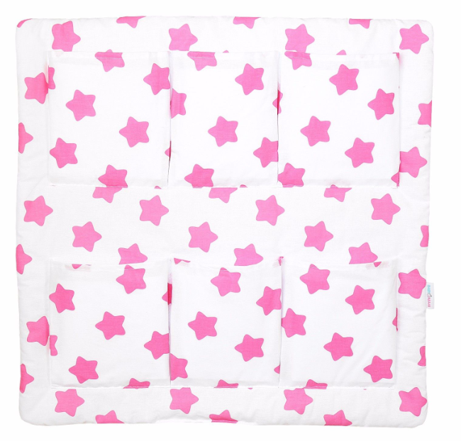 Cot Tidy Organiser Bed Nursery Hanging Storage 6 Pockets Big Pink Stars On White