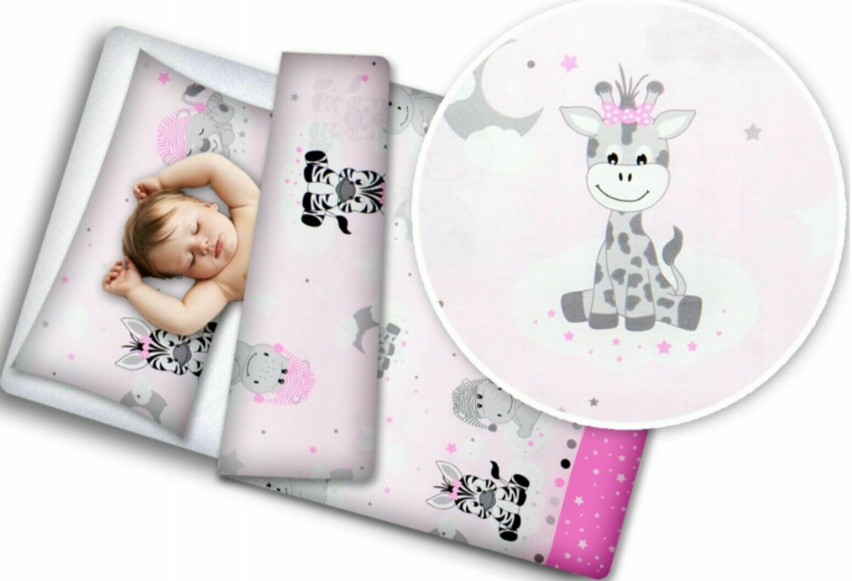 Baby bedding set 2pc 100% cotton pillowcase duvet cover 70x80cm fit crib - Sweet Animals Pink