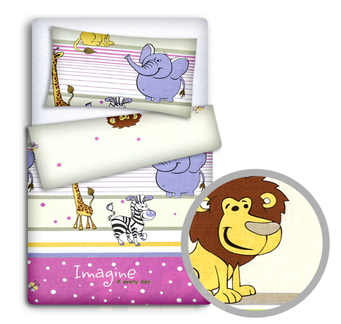 Baby Bedding Set 120X90 Pillowcase Duvet Cover 2Pc Fit Cot 120X60 Safari Pink - MyHappy Baby