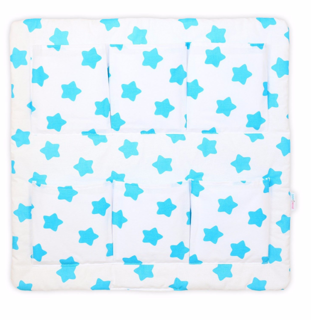 Cot Tidy Organiser Bed Nursery Hanging Storage 6 Pockets Big Turquoise Stars