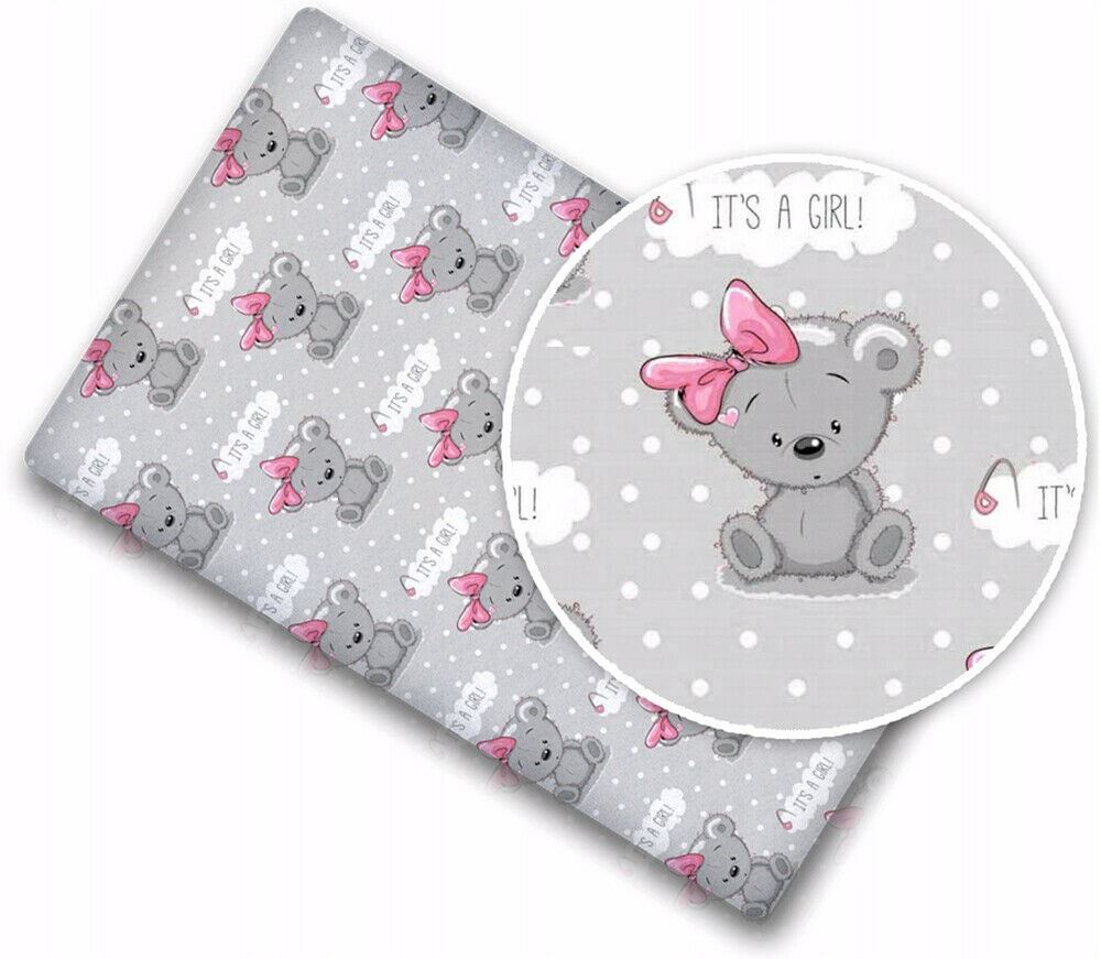 100% cotton fitted sheet printed design for baby crib 90x40cm Teddy Girl grey