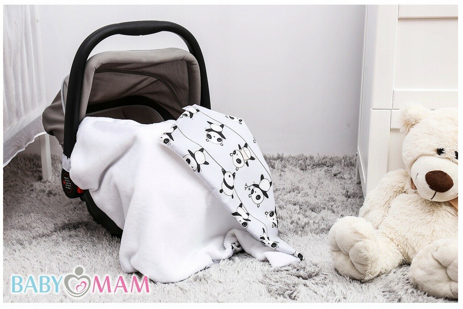 Car Seat Kids Baby Swaddle Travel Cotton Blanket 75X50cm Soft Wrap Double Sided White-Panda Grey