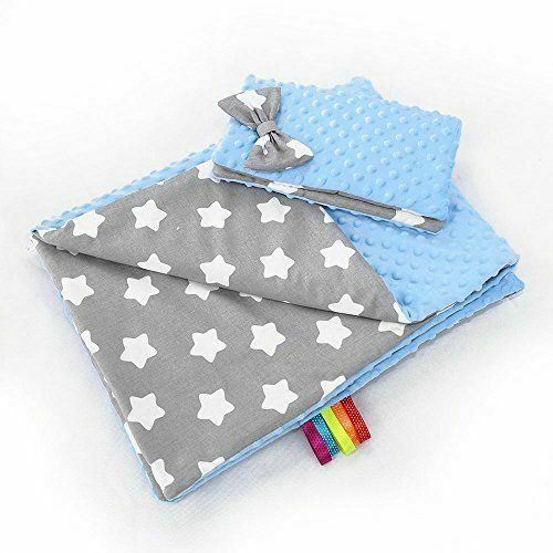 Warm Baby Blanket Dimple Cotton Quilt Pillow Double Sided 100X75cm Blue - Big Stars On Grey