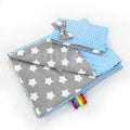 Warm Baby Blanket Dimple Cotton Quilt Pillow Double Sided 100X75cm Blue - Big Stars On Grey