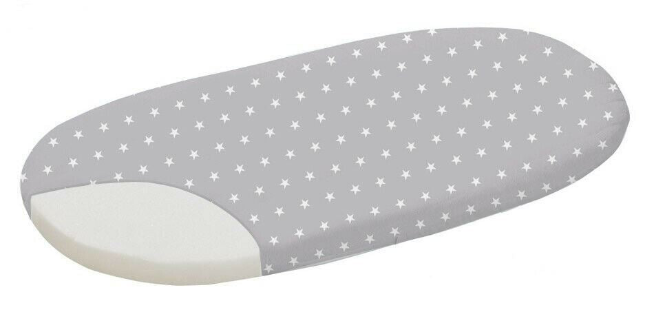 Cotton Fitted Baby Sheet Fit Moses Basket Pram 80X38cm Small White Stars On Grey