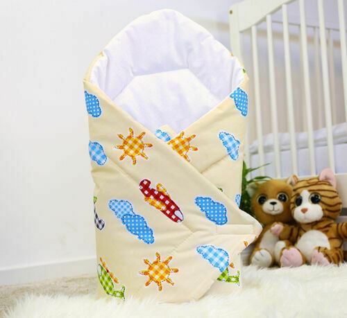 Baby Swaddle Wrap Newborn Bedding Blanket 100% Cotton Sleeping Bag Planes Ecru