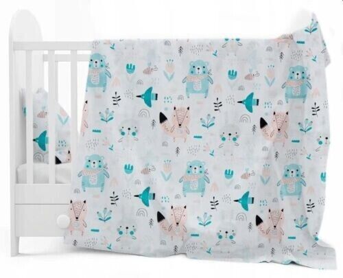 Baby Bedding Set 5pc Nursery Cotton Pillow Duvet Bumper 70x80cm Animals Turquoise