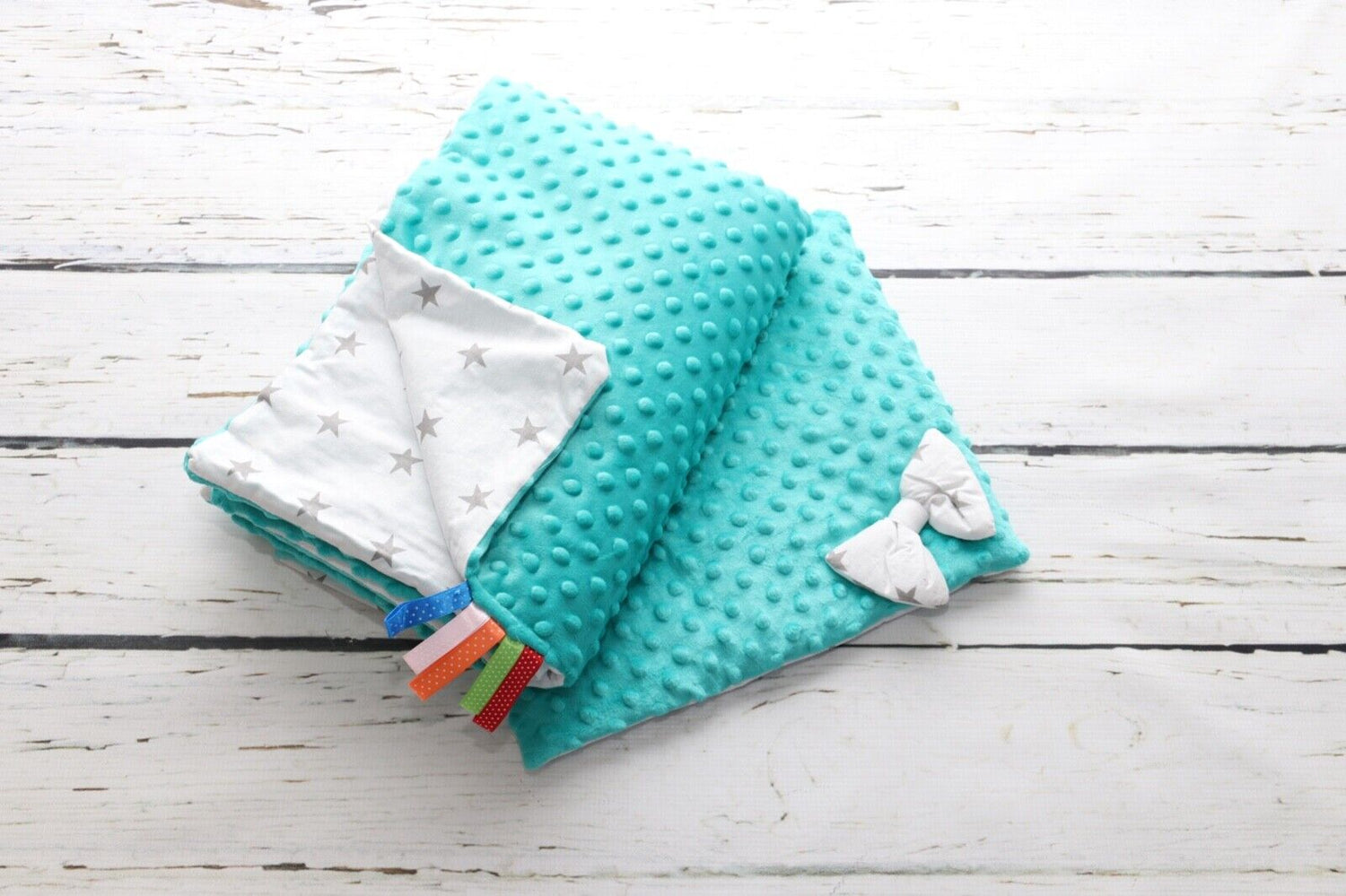Baby Blanket Dimple Quilt Pillow Set 100x75 Turquoise/Small white stars