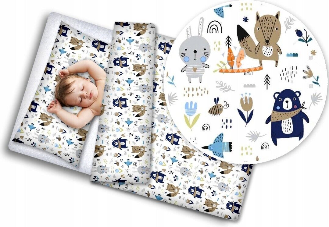 Baby Bedding Set 5pc Nursery Cotton Pillow Duvet Bumper 70x80cm Animals Navy