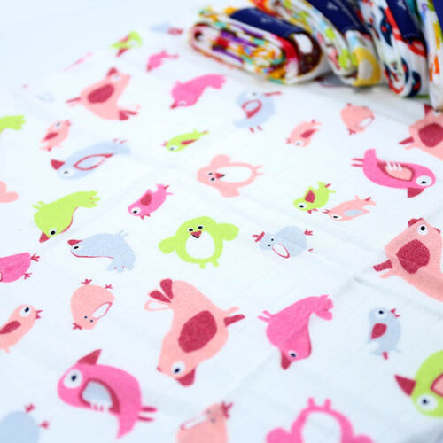 Bamboo nappy cloth Printed Soft To Touch Diaper Bibs Reusable 30x30cm Birds Pink