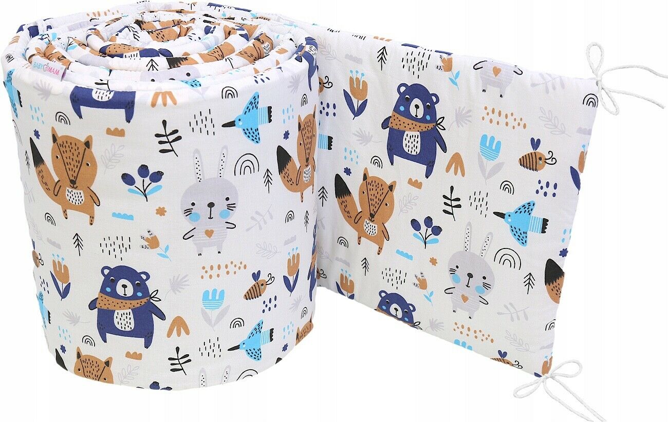 Baby Padded Cot Liner 180cmx30cm Cotton fit COT BOHO Animals Navy