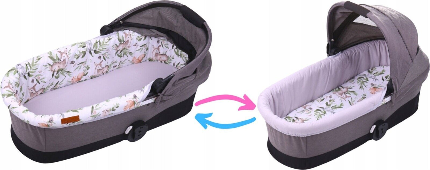 Carrycot cover Double-sided Liner Pushchair Pram Green Glade/Grey