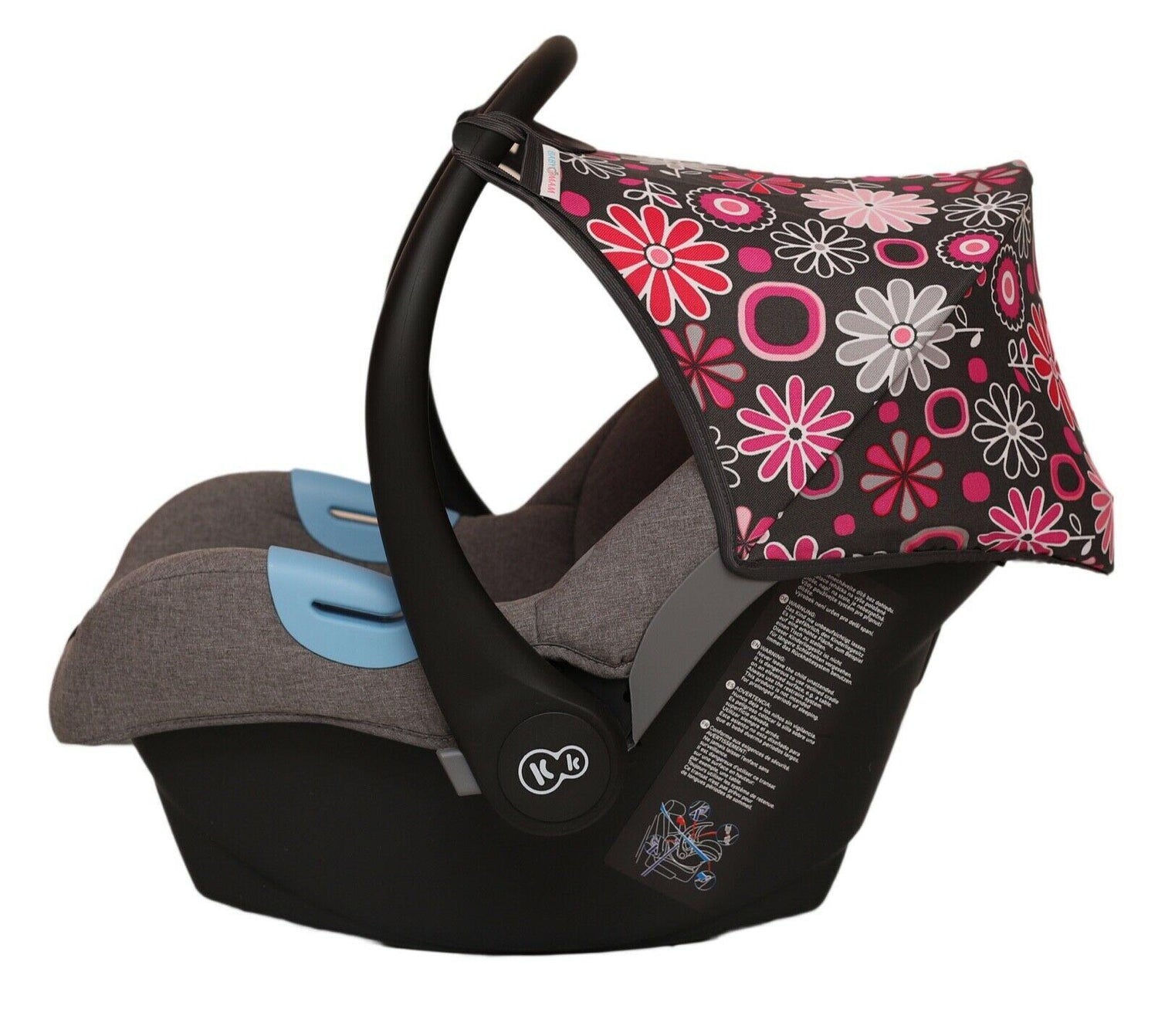 Car Seat Hood Replacement Universal Baby Cover Wind Sun Canopy Shade Waterproof - Big Pink Flowers On Grey