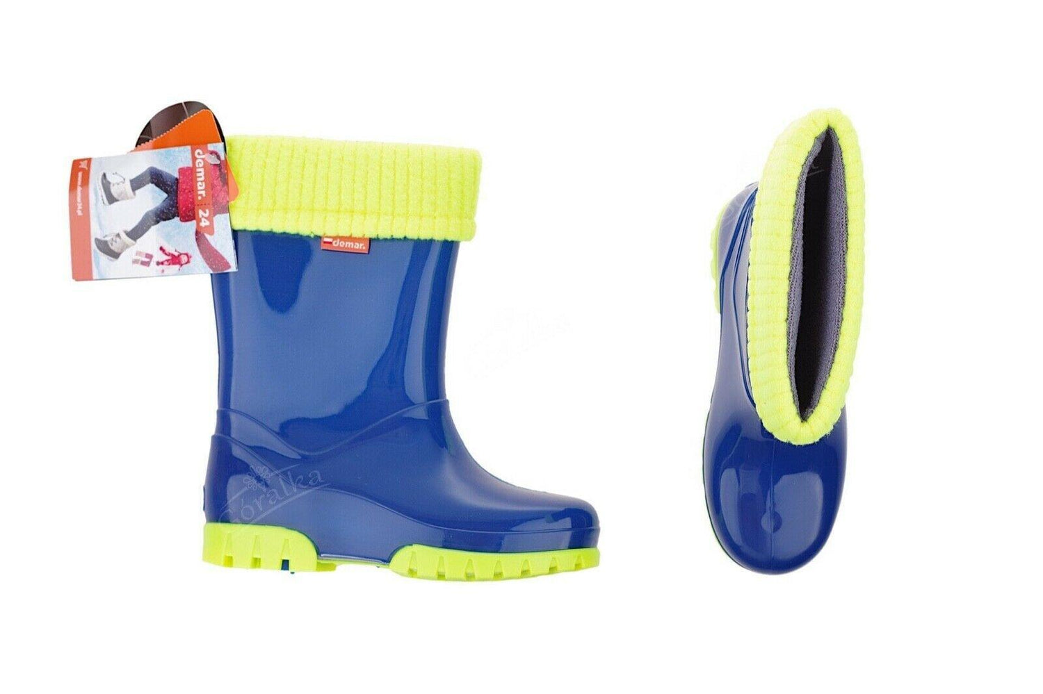 Wellies Kids Rain Snow Boots Removable Inner Lining Socks Wellington Blue Lux