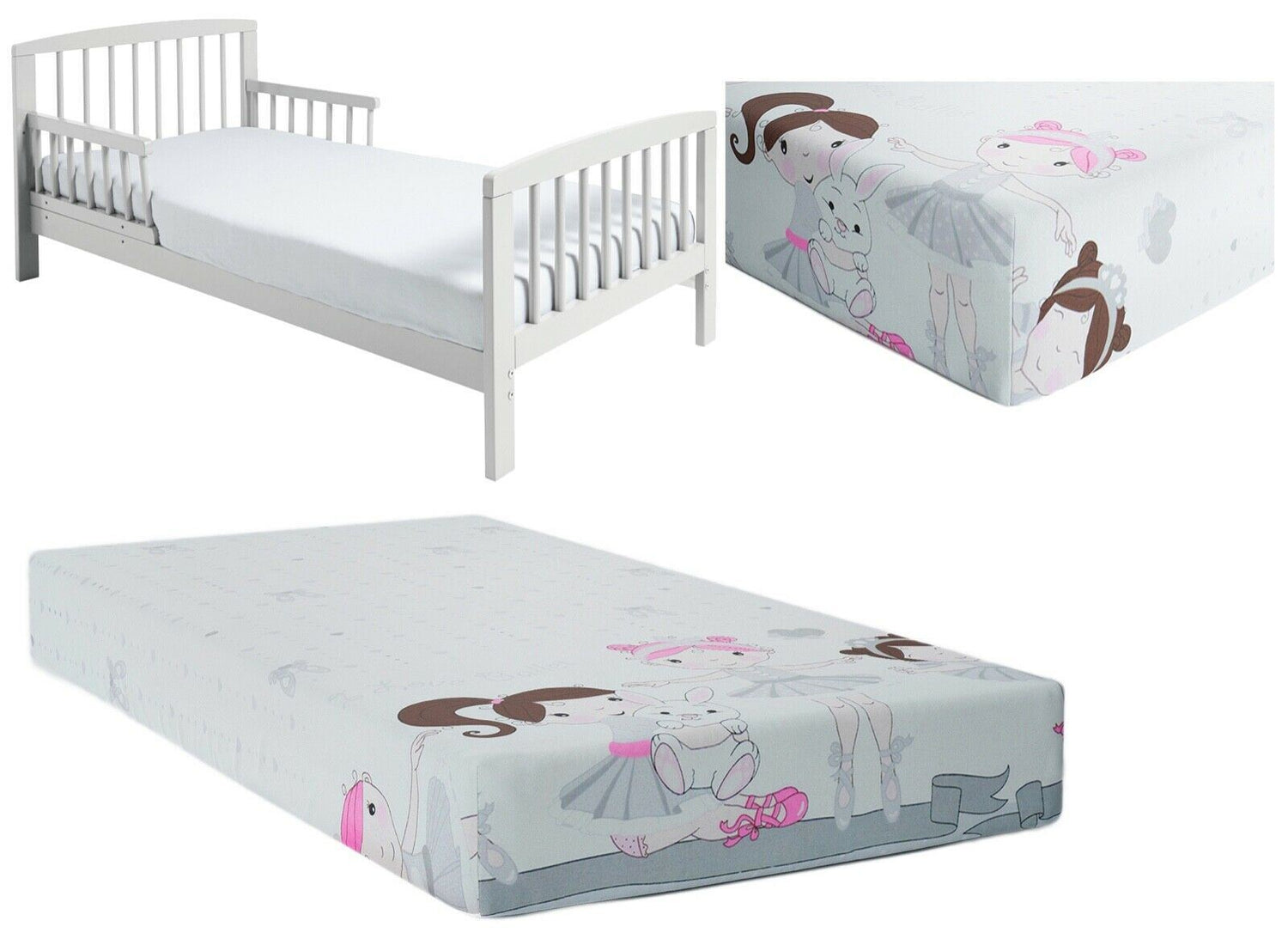 Baby Fitted Toddler Bed Sheet Printed 100% Cotton Mattress 160X80cm Ballerina Grey