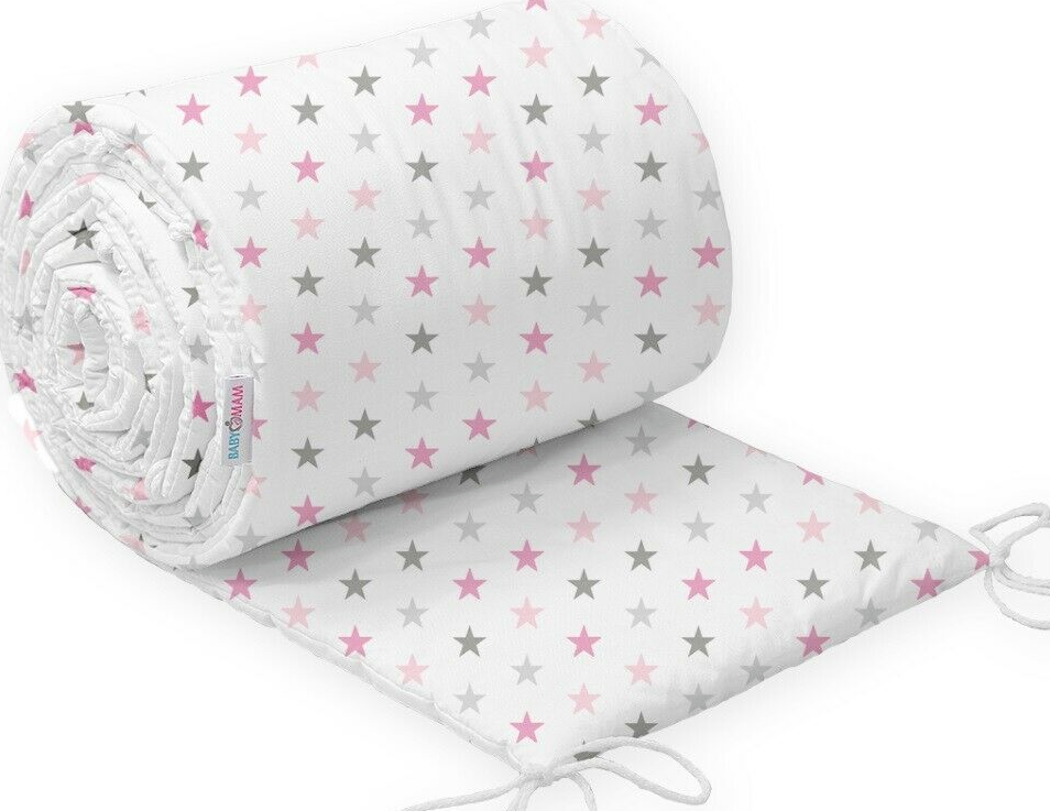 Baby 5Pc Bedding Set Pillow Duvet Bumper Fit Cotbed 140x70cm Grey Pink Stars