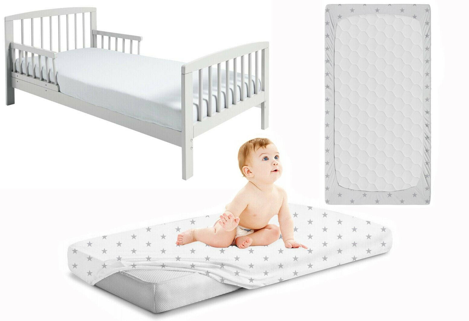 Super Soft Fitted Sheet Jersey Stretchy Cotton Fit Junior Bed 160/80cm Small Stars With White
