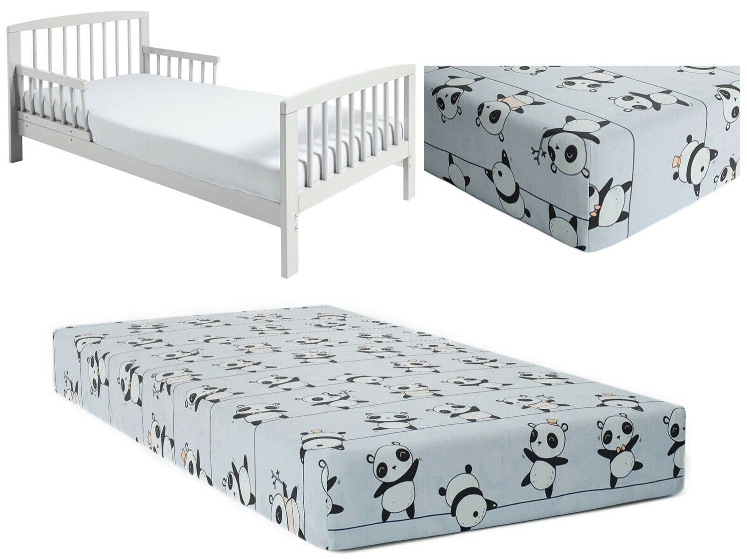 Baby Fitted Junior Bed Sheet Printed 100% Cotton Mattress 160X70cm Little Panda - MyHappy Baby