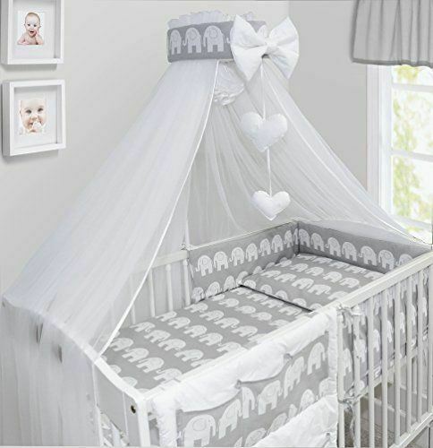 10PC Baby Bedding Set 100% Cotton Fit Cot 120x60cm Elephants Grey