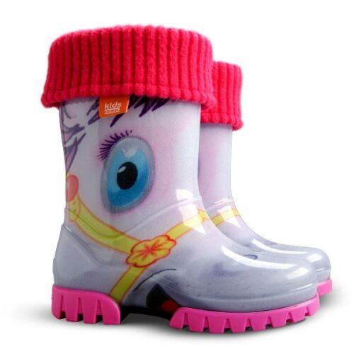 Wellies Kids Rain Snow Boots Removable Inner Lining Socks Wellington Pony