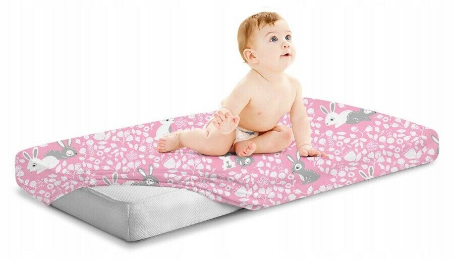 Baby Fitted Cot Bed Sheet Printed 100% Cotton Mattress 140X70cm Bunny Pink