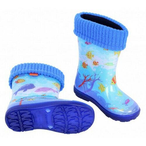 Wellies Kids Rain Snow Boots Removable Inner Lining Socks Wellington Sealife