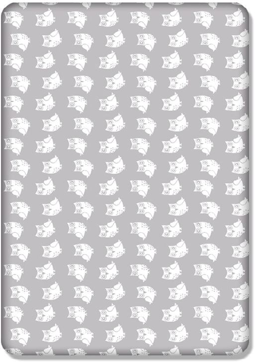 100% cotton fitted sheet printed design for baby crib 90x40cm Owls grey