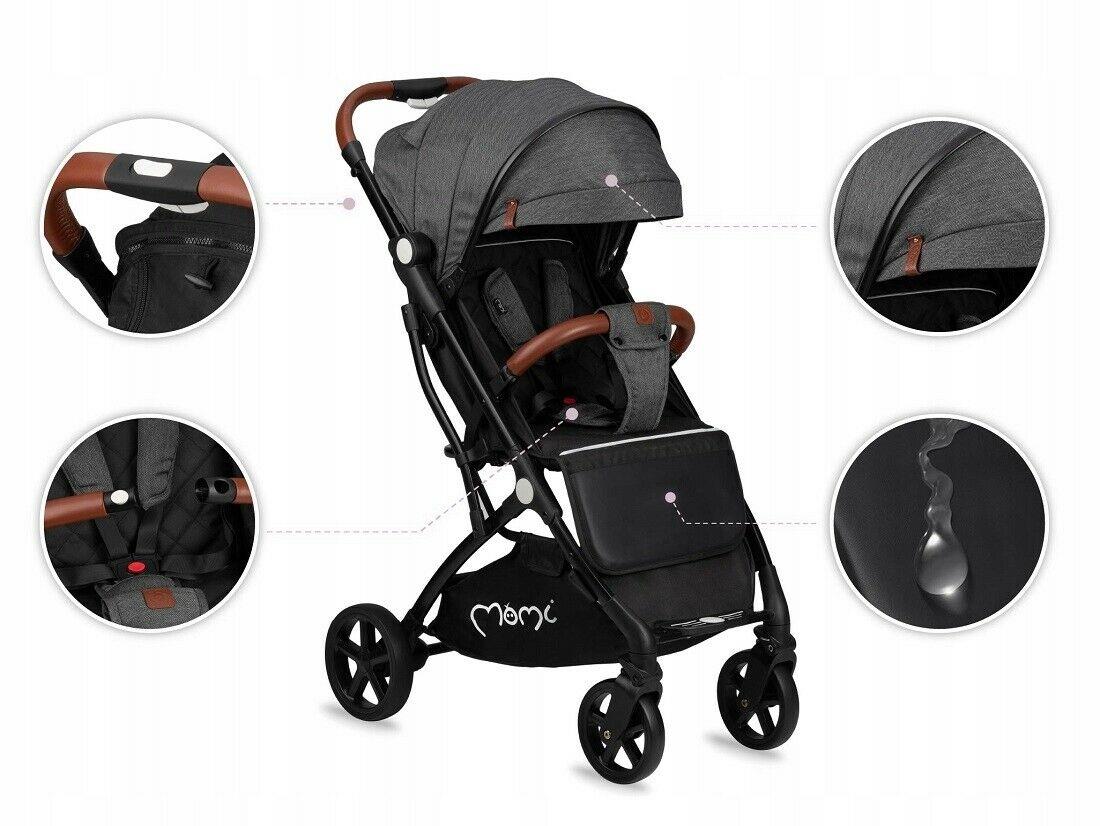 Baby Stroller Lightweight Folding Pushchair Buggy Footmuff Momi Marvin Grey