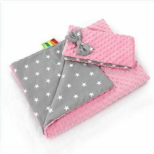 Warm Baby Blanket Dimple Quilt Pillow 100X75cm Light Pink - Small White Stars