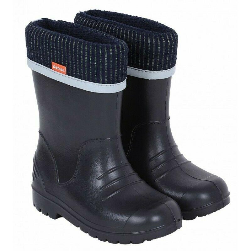 Wellies Kids Rain Snow Boots Removable Inner Lining Socks Wellington Demar Black
