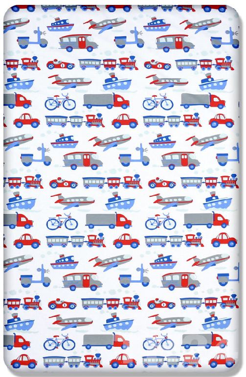 Baby Fitted Cot Sheet Printed Design 100% Cotton Mattress 120X60 cm Vehicles