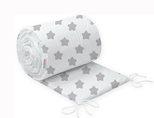 Baby Bedding Cot Liner 190 cm Half Cot Bed Big Grey Stars On White