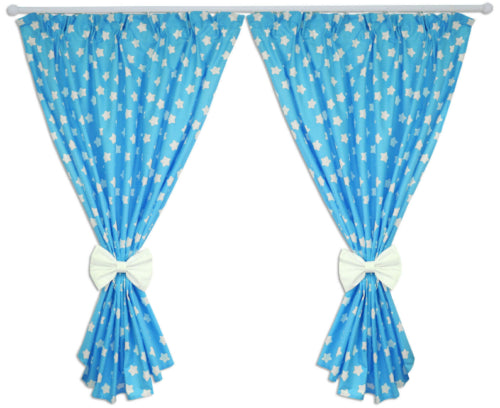 Nursery Curtains for Babies & Toddler's Bedroom Window Big white stars on turquoise