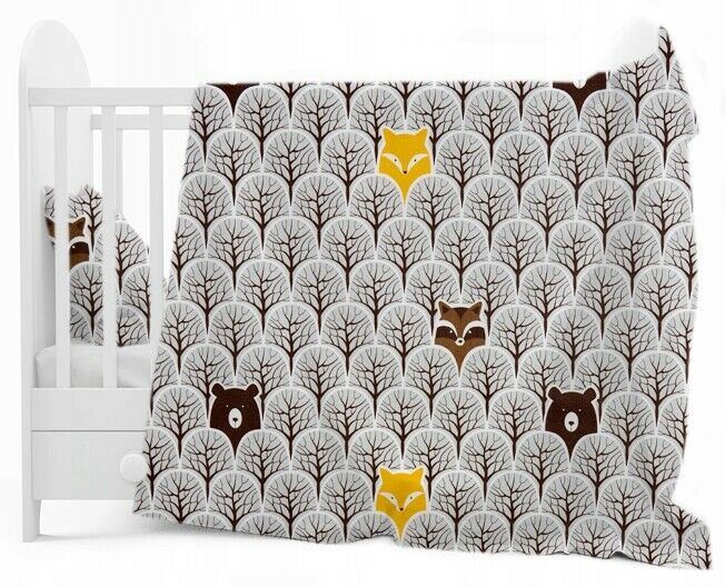 Baby 6Pc Bedding Set Pillow Duvet Quilt Sheet Bumper Fit Cotbed 140X70cm Fox In Forest Grey - MyHappy Baby