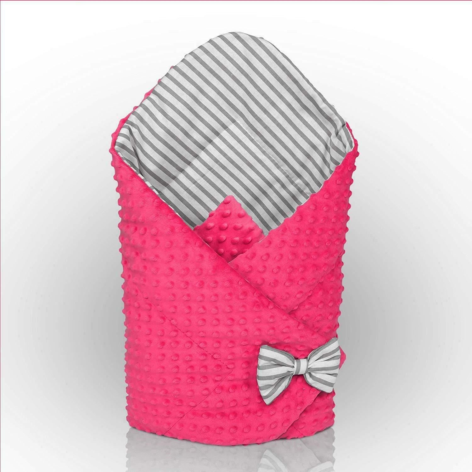 Baby Swaddle Wrap Newborn Dimple Cotton Infant Bedding Pink/ Stripes Grey
