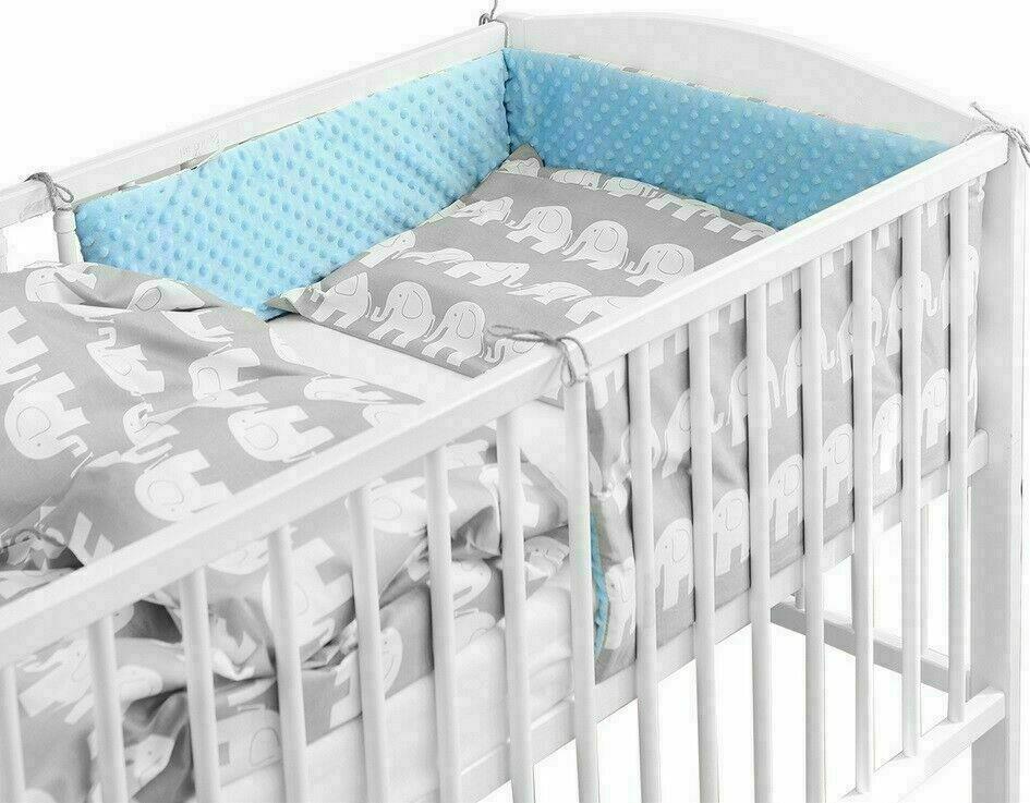 Baby Dimple Bedding Set 3Pc Fit Cot 120X60cm - Blue / Grey Elephants