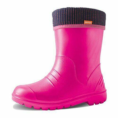 Wellies Kids Rain Snow Boots Removable Inner Lining Socks Wellington Demar Pink