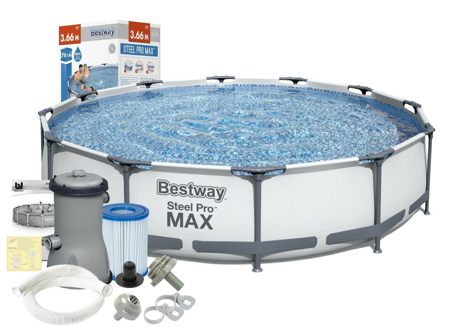 Bestway Steel Pro Max Round Garden Swimming Pool 366 X 76cm 12Ft X 30In + Pump