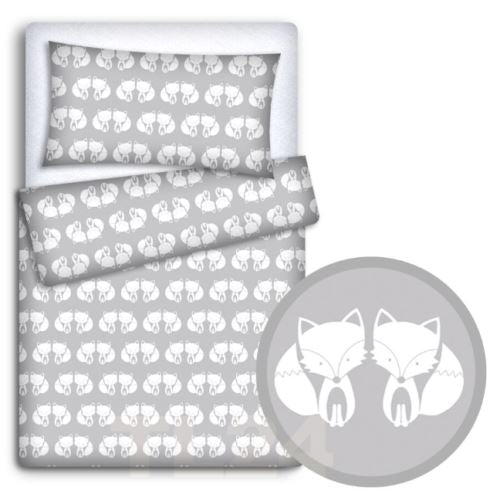 Baby 4Pc Bedding Set Pillow Duvet Quilt Fit Cotbed 140x70cm Fox Grey