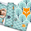 Baby 4Pc Bedding Set Pillow Duvet Quilt Fit Cotbed 140X70cm Fox In Forest Turquoise
