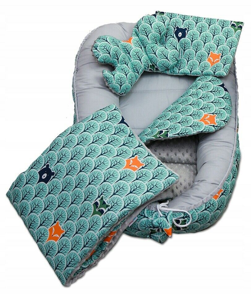 Baby 6pc Double-sided soft infant Cocoon Fox in Forest Turkus/ Grey
