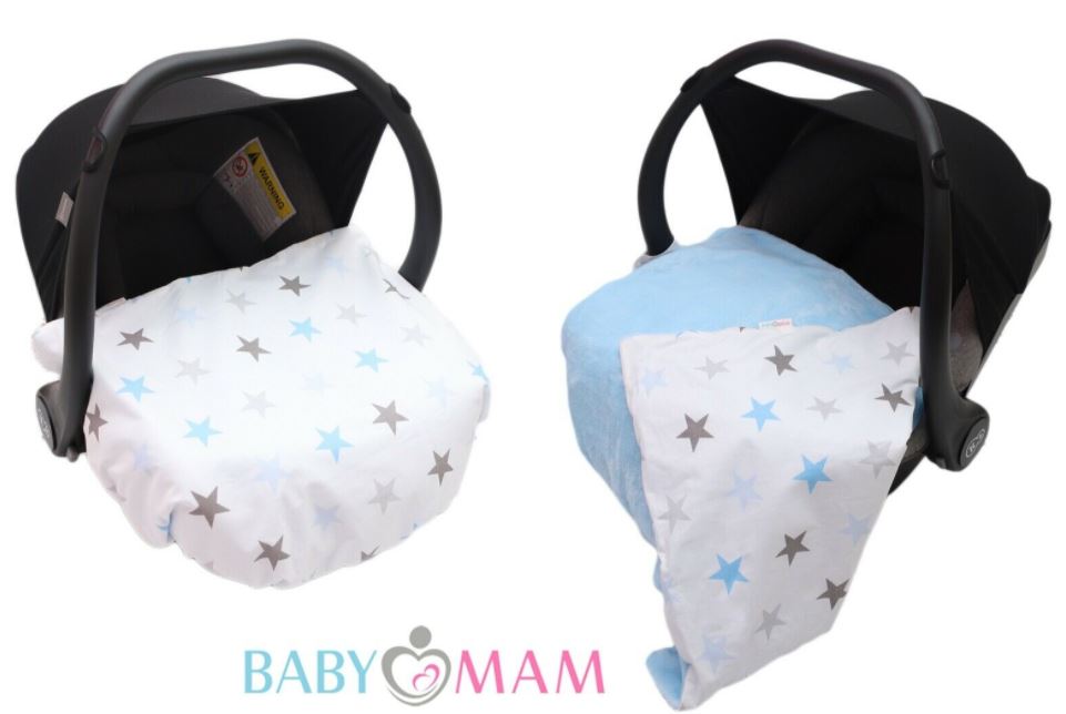 Car Seat Kids Baby Swaddle Travel Cotton Blanket 75X50cm Soft Wrap Double Sided Blue-Blue Stars On White