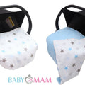 Car Seat Kids Baby Swaddle Travel Cotton Blanket 75X50cm Soft Wrap Double Sided Blue-Blue Stars On White