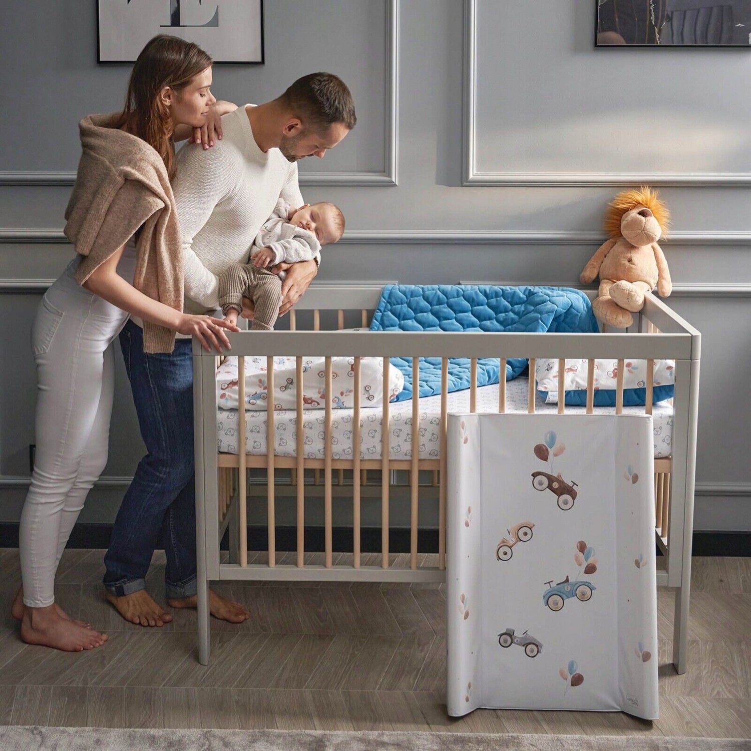 Baby Changing mat Hard Base Nursery Padded 70x50cm Fit Cot Retro Cars