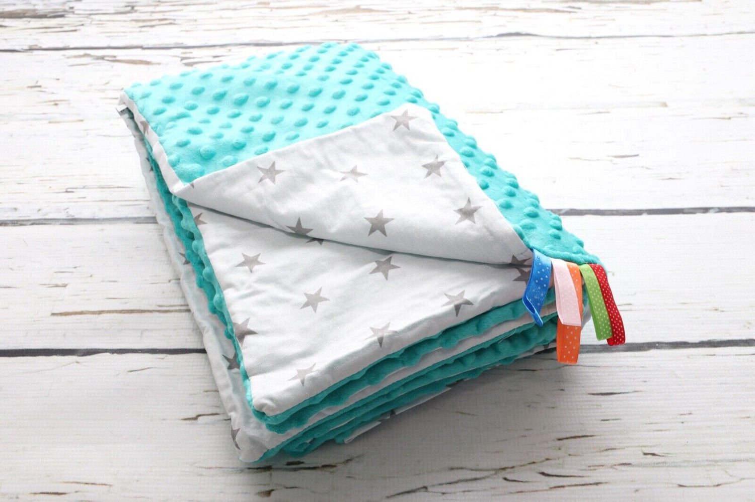 Baby Blanket Dimple Quilt Pillow Set 100x75 Turquoise/Small white stars