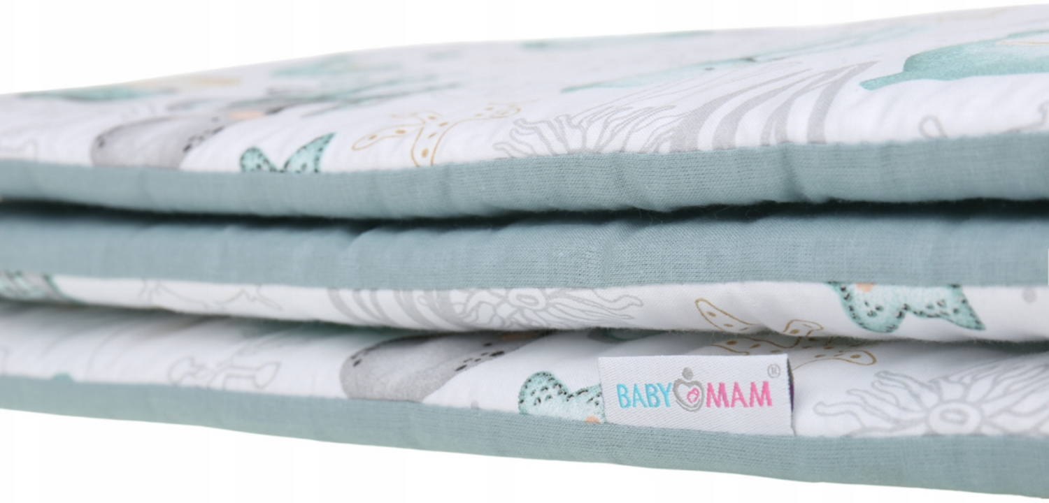 Padded Cot Bumper 180x30cm 100% Cotton Sea life/ Sage