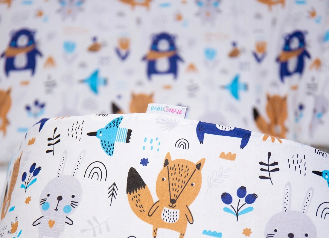 Baby Padded Cot Liner 180cmx30cm Cotton fit COT BOHO Animals Navy