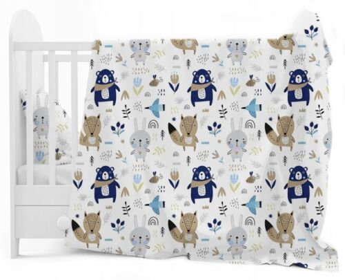 Baby Bedding Set 5pc Nursery Cotton Pillow Duvet Bumper 70x80cm Animals Navy