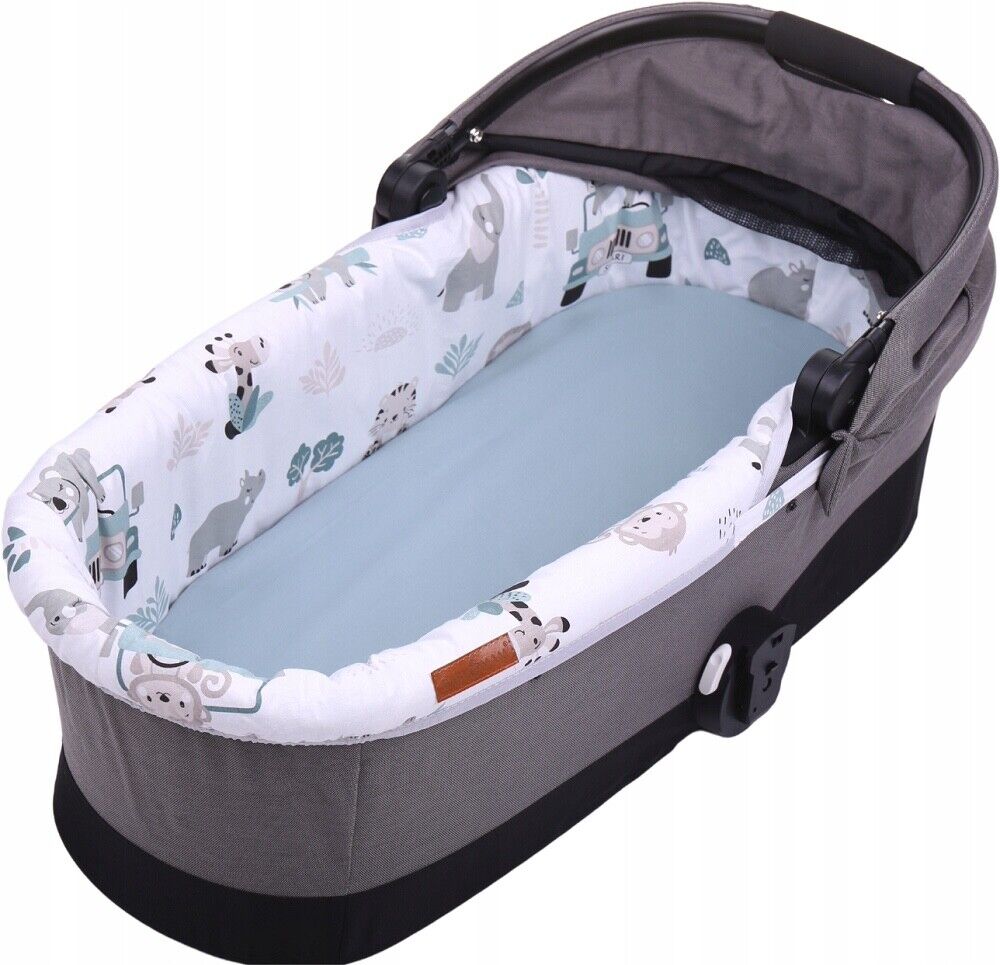Double-sided Liner Carrycot cover + Fitted Cotton Sheet 80x38cm On Safari/Sage